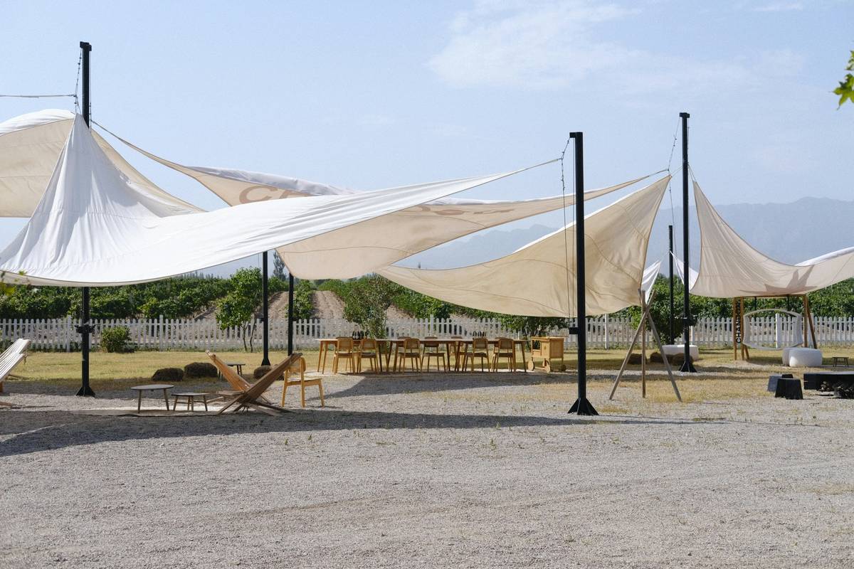 close-up of large commercial patio umbrellas canopy fabric showing UV resistance and vent design
